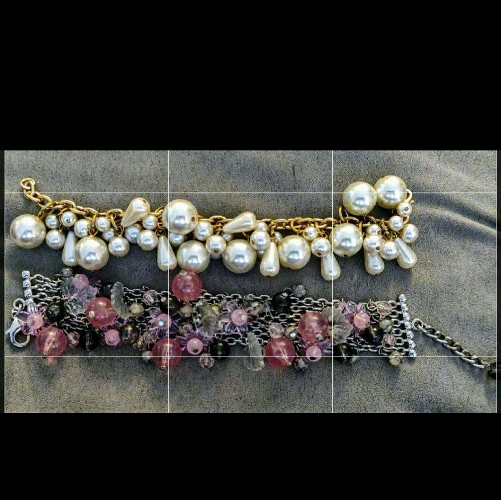 2 Whimsy Cluster Bead Charm Bracelets Pearl & Pink